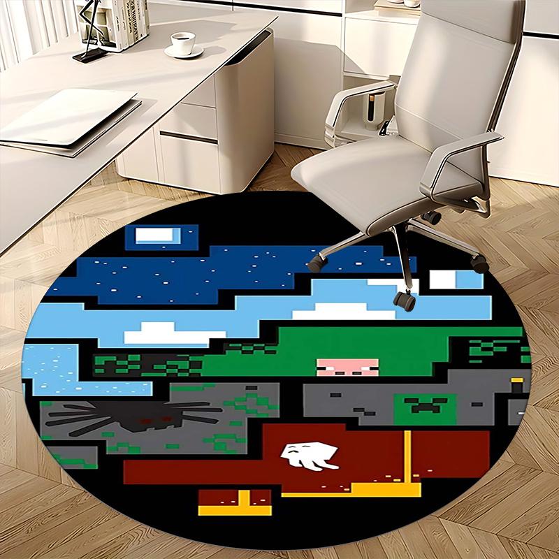 Стив из Minecraft, Пиксель-арт, Коврик под стул, Круглый ковер, Офисный ковер, Машинная стирка, Нескользящий, Подходит для гостиных, спален