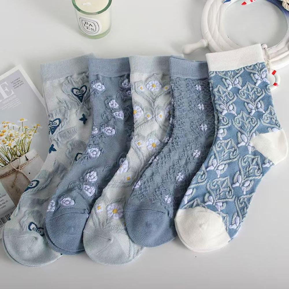 5 Pairs Cotton Mid Calf Socks Breathable Ankle Socks Sweet Cotton Socks Daily Wear