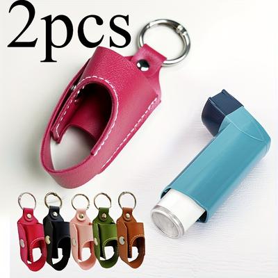 [2 шт. Чехол для ингалятора из искусственной кожи] 2 шт. Чехлы-держатели для ингаляторов от астмы из синтетической искусственной кожи | Портативная защита для улицы, легкий и не теряется