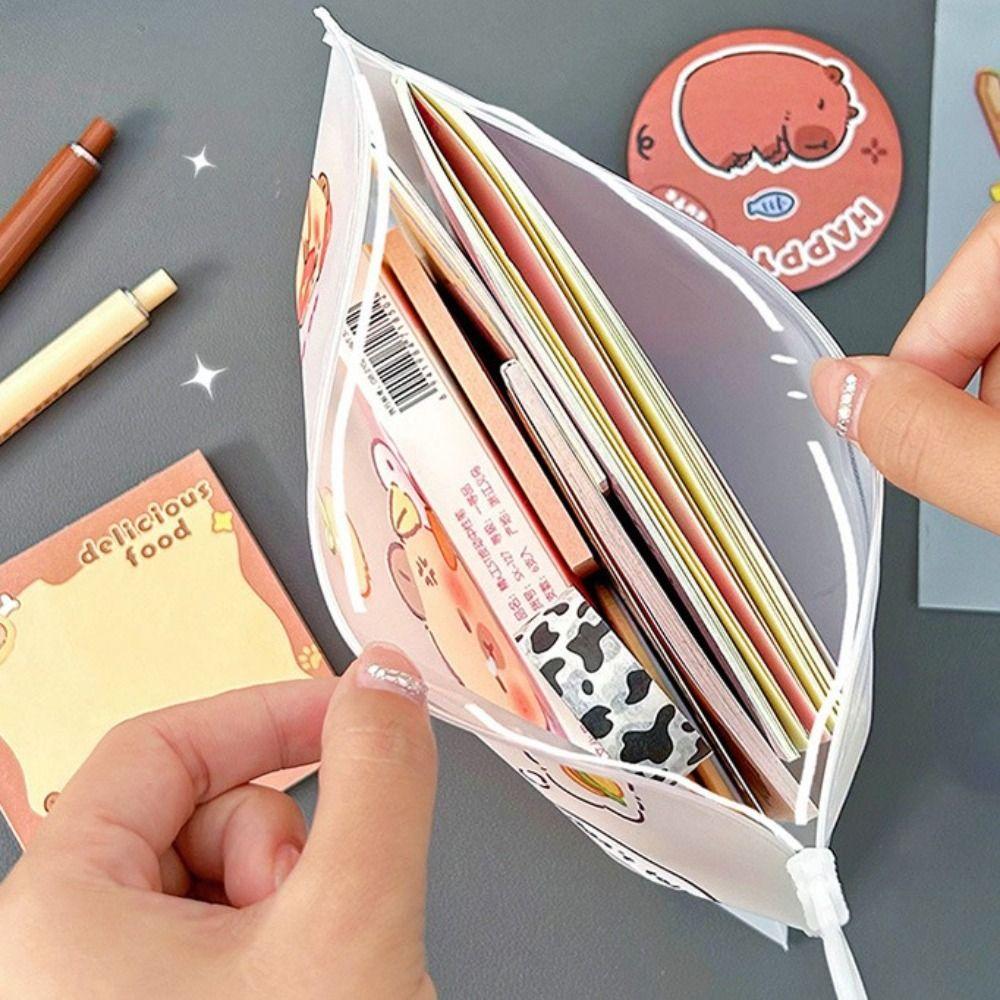 PVC Capybara File Bag Cute Cartoon Zip File Bag New Test Paper Storage Pouch  Student