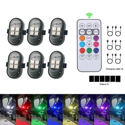 4/6 шт. RGB светодиодные стробоскопы для автомобиля, мотоцикла, беспроводные огни, предупреждающие огни для самолета, вертолета, светодиодные вспышки с USB-зарядкой