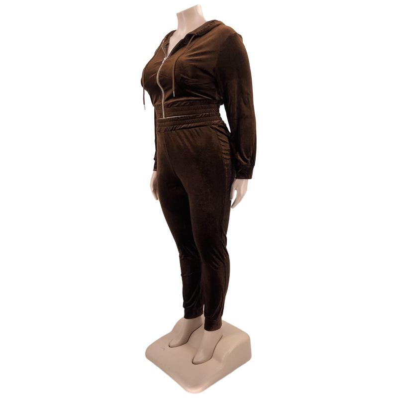 Весенне-осенний эластичный бархатный тонкий большой женский костюм из двух частей