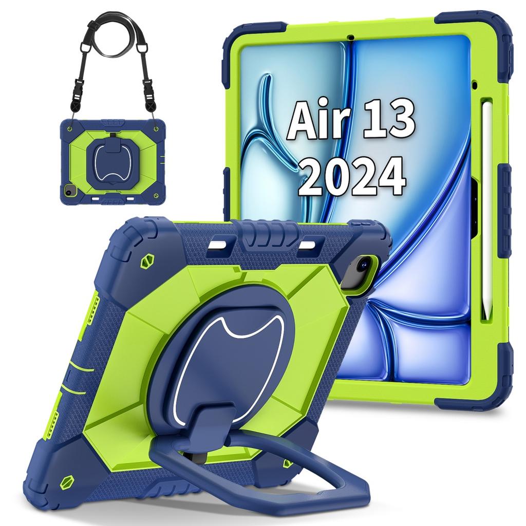 Для Apple iPad Air 13 (2024)/ iPad Air 13 дюймов (M2). Вращающаяся на 360° рукоятка, прочная защитная подставка TPU+PC 3 в 1, противоударный чехол для планшета и ПК