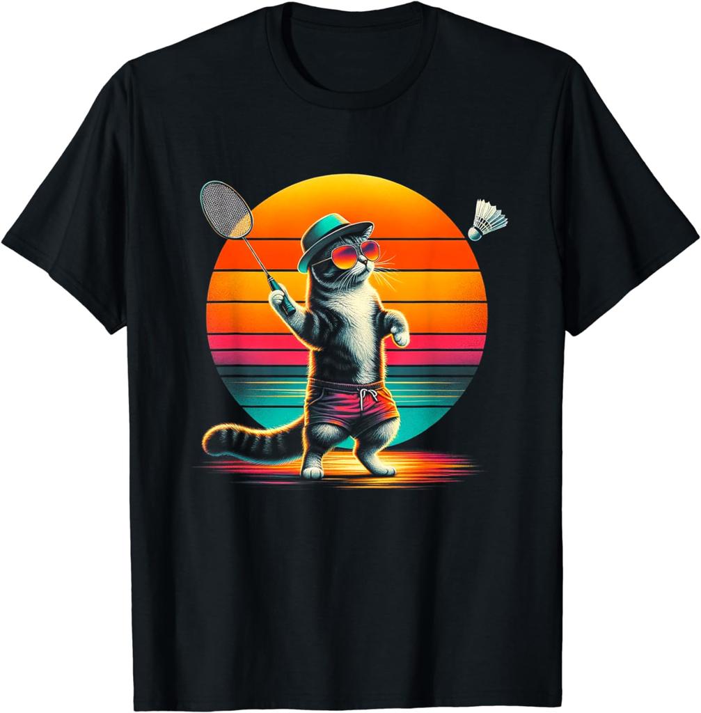 Cat Shuttlecock Badminton TShirt Funny Cut Kawaii Tshirt Streetwear Graphic T Shirts Unisex Clothing Tops Ropa Hombre