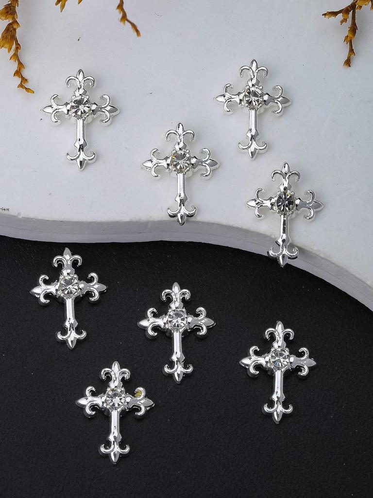 10 шт. Золотые Серебряные Кресты для ногтей 3D Белые Розовые Стразы Украшения для ногтей Украшения для ногтей DIY Украшения для ногтей Принадлежности для ногтей