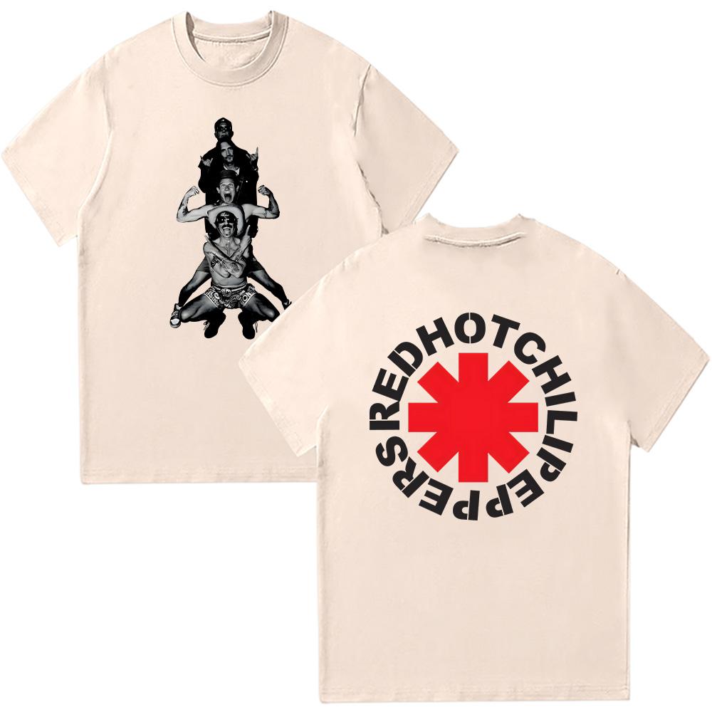 Хлопковые ретро футболки группы Red Hot Chili Peppers Мужская летняя повседневная дышащая одежда Унисекс футболка с коротким рукавом Комфортная футболка Y2K