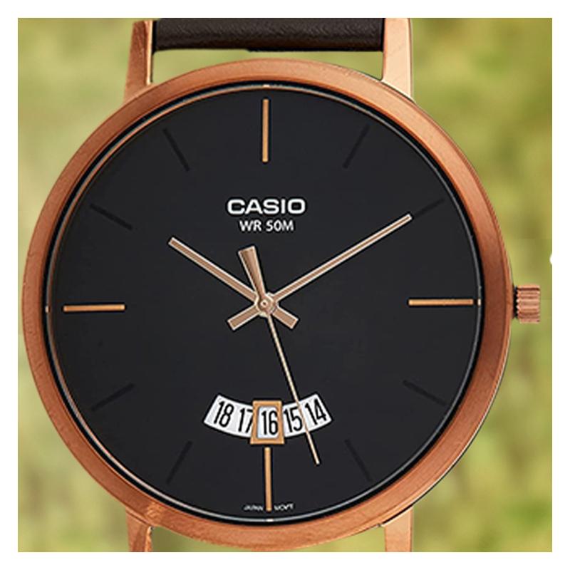 Casio СТАНДАРТная серия водозащита 50M повседневные кварцевый механизм кожаный ремешок японские и корейские часы мужские часы черный циферблат MTP-B100RL-1EVDF