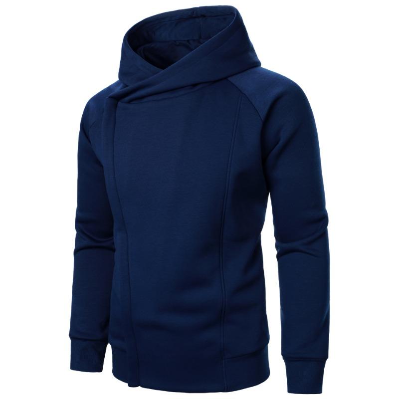 Men S Casual Solid Color Hooded Sweatshirt With Side Zip Design