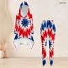 Women Plus Size Navy Blue Printed Hooded Long Sleeve High Low Top Fitted Pants Two Piece Set