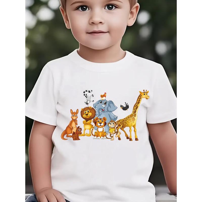 Summer Boys' Fashion Short-Sleeve T-Shirt, Animal Collection Cartoon Pattern Print Outdoor Casual Top