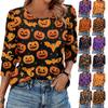 Женская модная повседневная футболка с круглым вырезом, рукавом три четверти и принтом на Хэллоуин