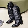 Массивные женские сапоги до колена на среднем каблуке, модные кожаные туфли с острым носком, зима 2024, тренд, готическая женская обувь, снежные ботинки Chelsea Mujer