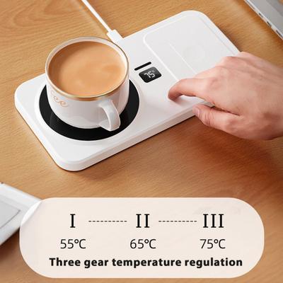 Подогреватель для кофейной чашки с беспроводной зарядкой, 3 регулируемых температурных режима, автоматическое отключение, подставка для напитков, умный подогреватель для чашки для iPhone, наушников, часов