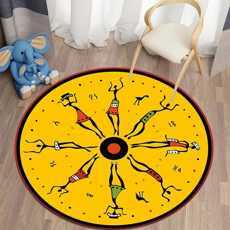 Африканский принт Женщины Круглый ковер Нескользящий коврик для гостиной Спальни Балкона Кухонного декора Традиционный коврик для пола Коврики для йоги