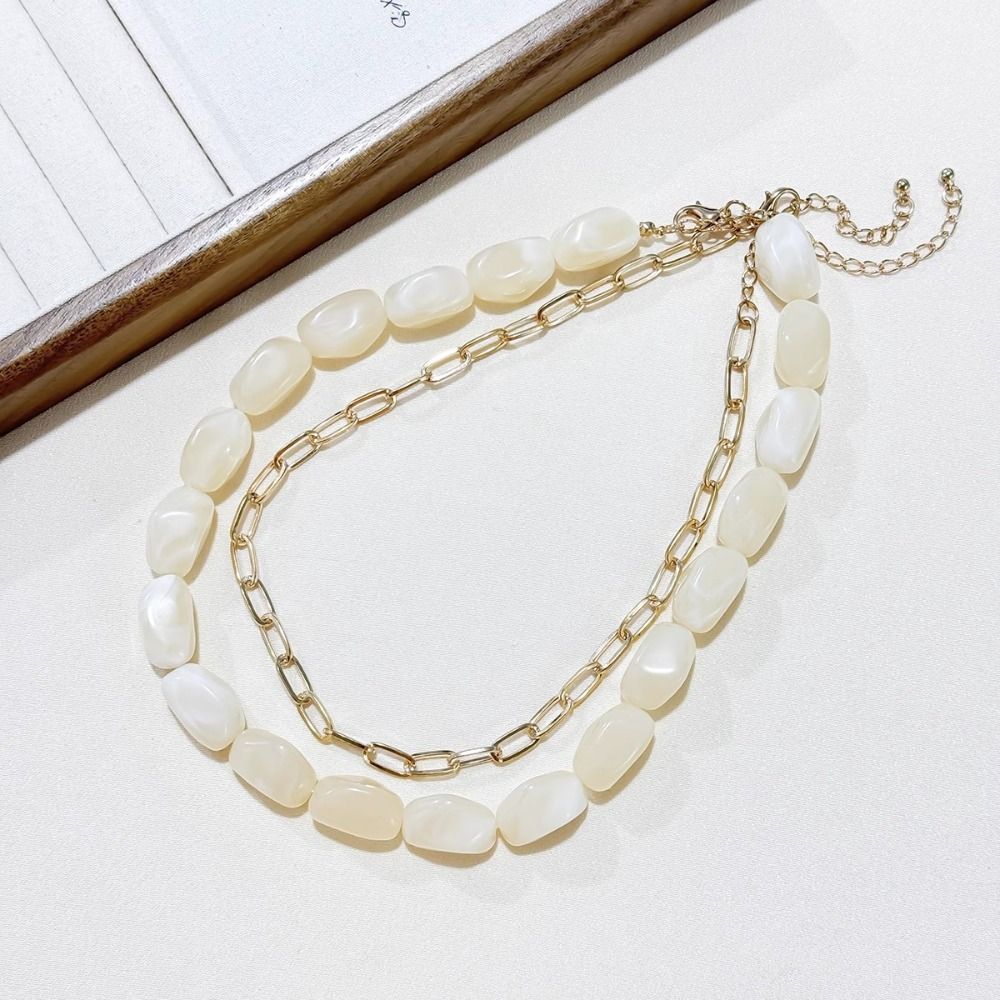 2Pcs/Set Stone Colorful Resin Necklace Multilayer Clavicle Chain Stone Beads Short Choker  Women
