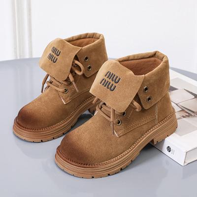 Корейские ретро-ботинки цвета хаки для девочек, короткие кожаные сапоги