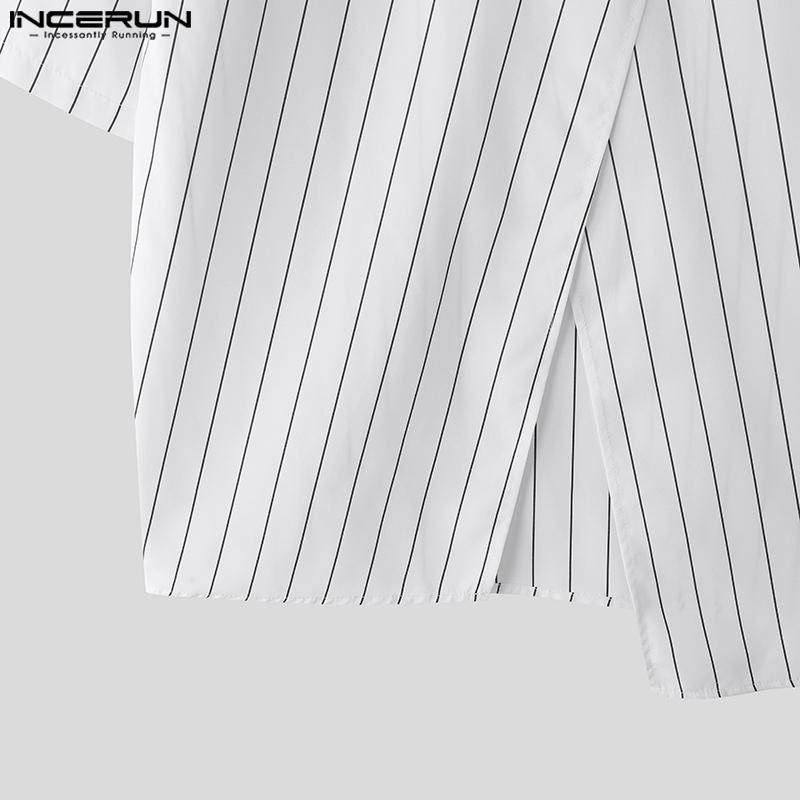 INCERUN Мужские повседневные футболки с V-образным вырезом, коротким рукавом, полосатым перекрестом спереди, асимметричным низом