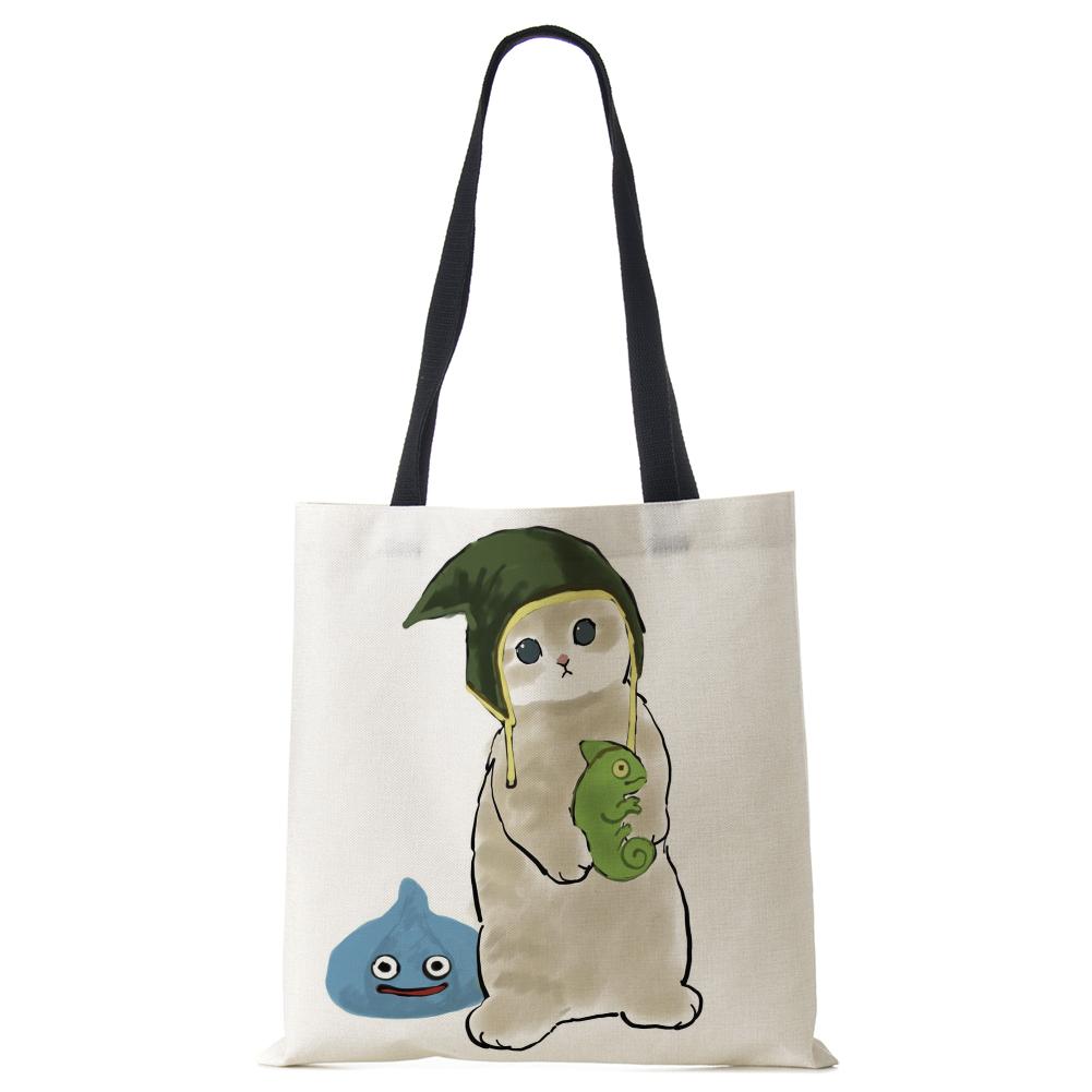 Cat Print Handbag Ladies Casual Cute Shopping Tote Shoulder Bag 2022 Harajuku Large Capacity Travel School Canvas Beach Bags