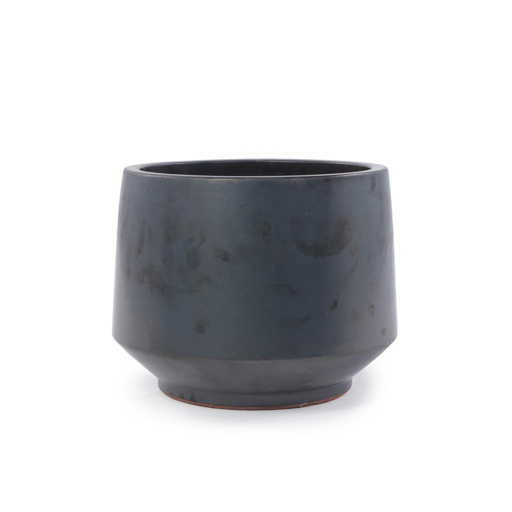 Handcrafted Ceramic Plant Pot Set 3-Piece (diameter 38/28/22 cm), Matte Black Glaze, Frost-Resistant, Drainage Hole