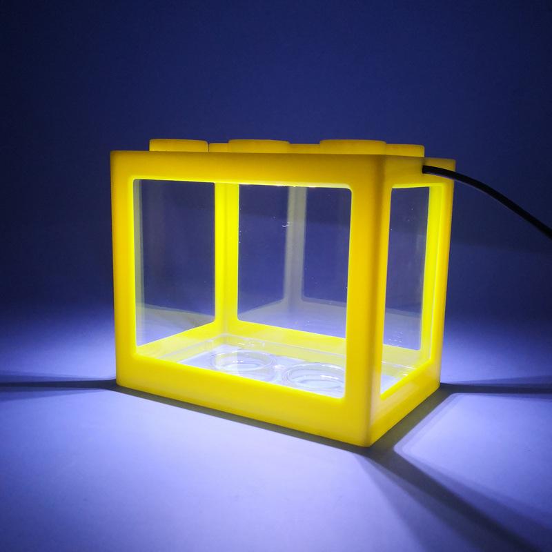 USB Мини-аквариум для рыбы Betta Мини-аквариум со светодиодной подсветкой Креативный строительный блок Украшение стола Коробка для кормления рыб