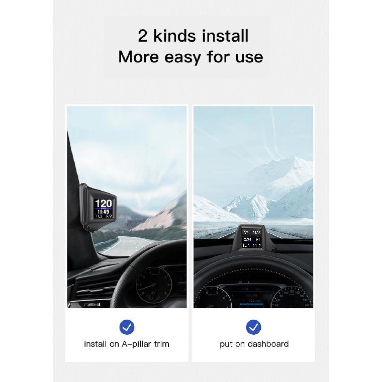 OBD2+GPS Multi-function HUD Gadget On-board Computer A-pillar Trim Install RPM Turbo Oil Pressure Water Temp GPS Speedometer