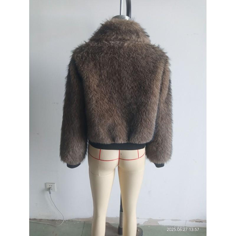 Womens Casual Faux Fur Collar Coat Korean Style Long Sleeve Top