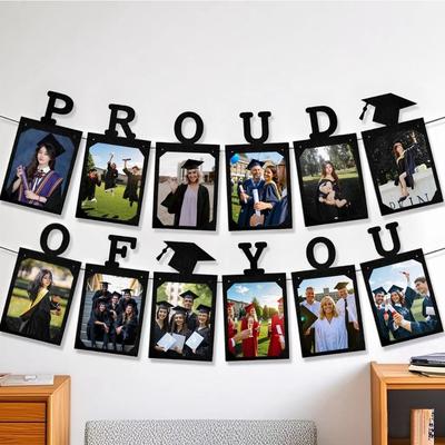 Баннер с фотографиями выпускников 12 класса Празднуйте сезон выпуска Фоторамка Подвесной флаг Бумажный баннер ручной работы Поздравляем, выпускник!