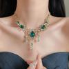 Korean Style Green Crystal Jewelry Set Multifunction Sparkling Necklace  Women