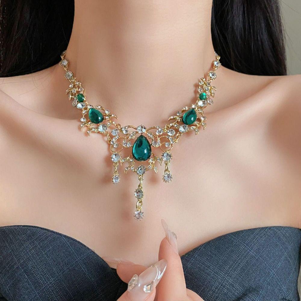 Korean Style Green Crystal Jewelry Set Multifunction Sparkling Necklace Women
