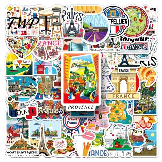French Landmark Stickers for Scrapbooking 50Pcs France Travel Stickers, Vinyl Decals, Peel and Stick Durable Scratch Resistant PVC Decals Water
