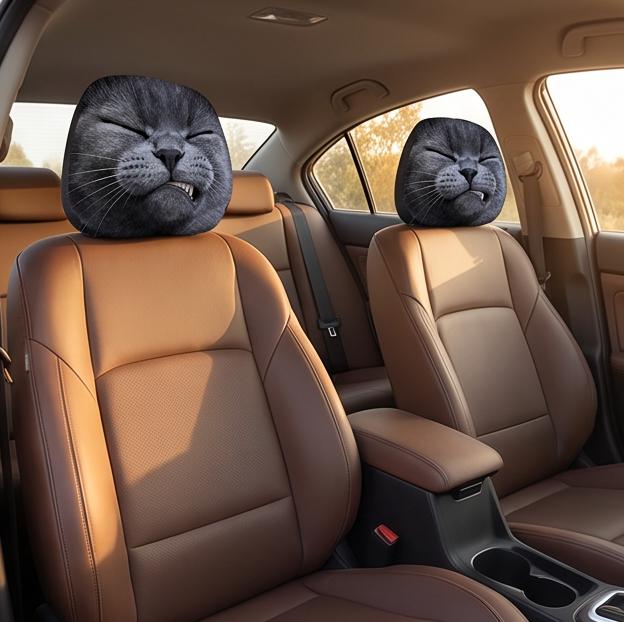 Funny Car Headrest Covers 2-Pack Halloween Cartoon Dog Print Stretchy Polyester Elastic Edges Machine Washable Stain Protection 11 x 10 inch