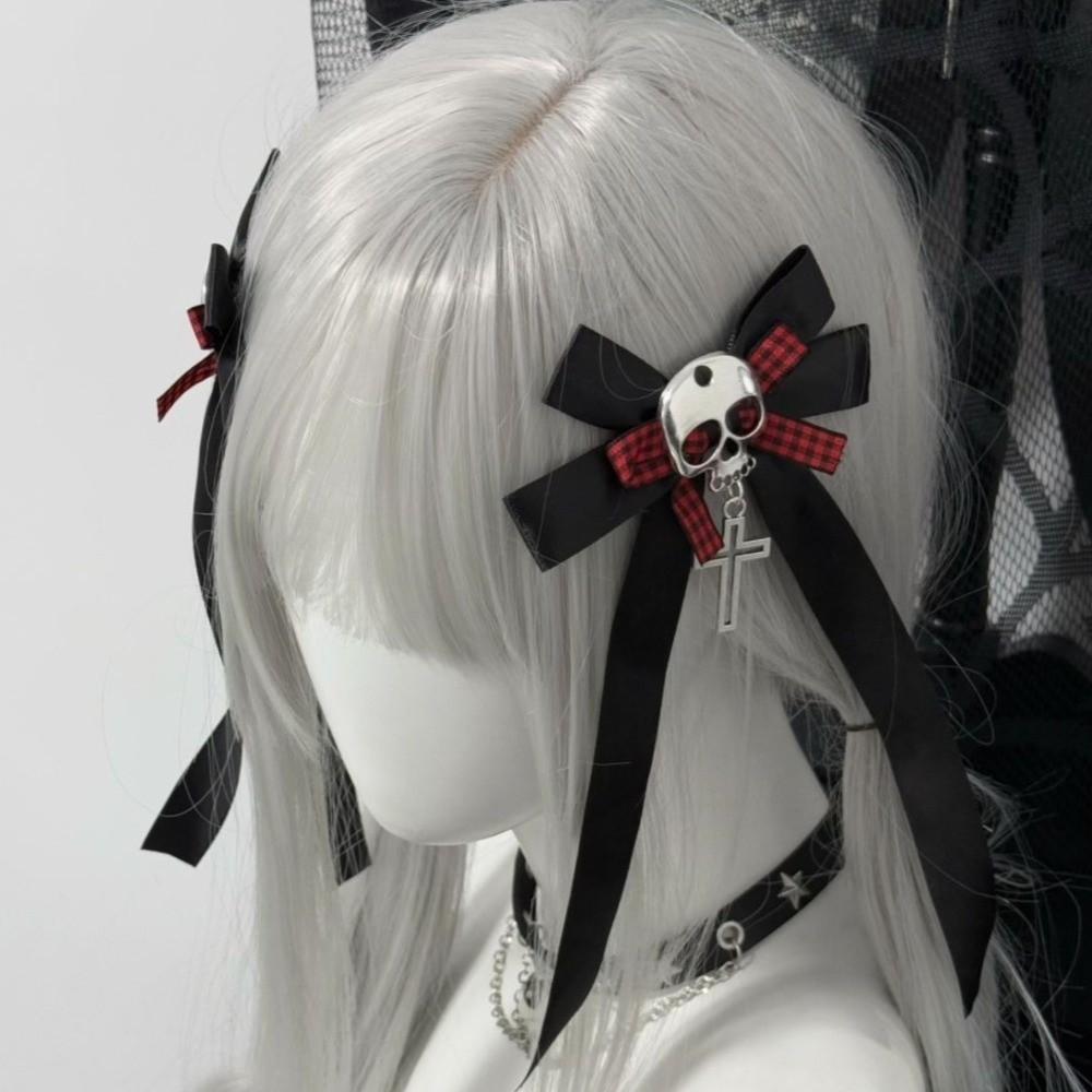 Lace Bow Skull Side Clip Cross Decorative Hair Accessories Cute Ponytail Braid Hair Clip Halloween