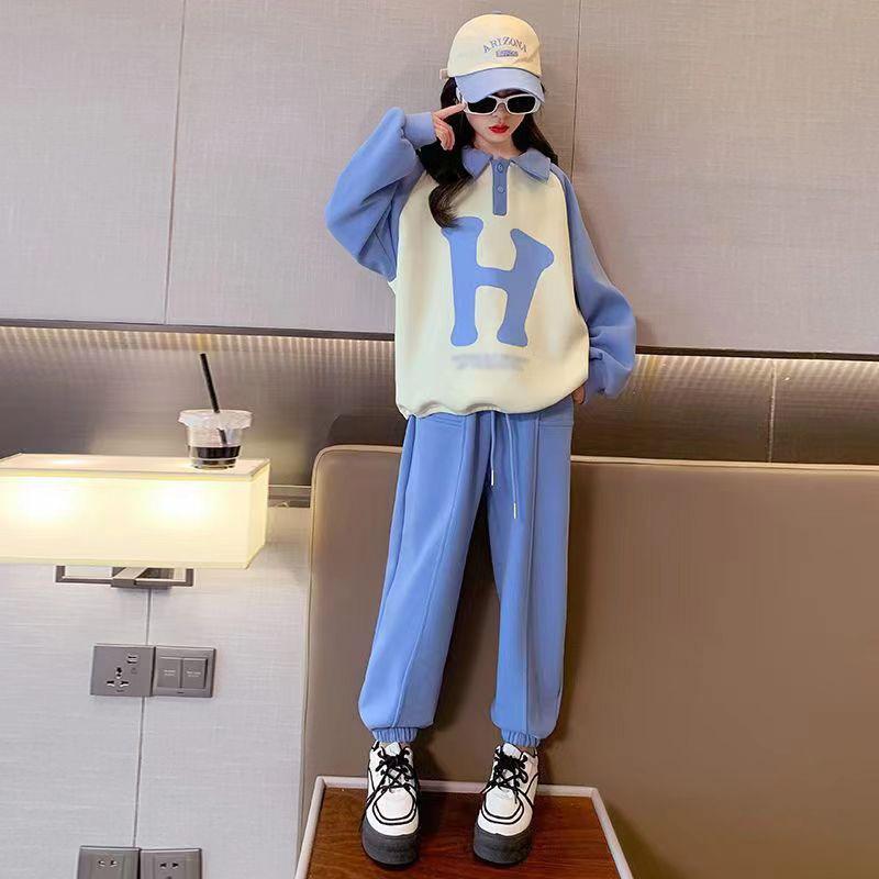 Autumn Spring Girl Cloth Letters Sweatshirt Hooded T-shirt TOP and Bottom Ankle-tied Pant Teens Child Set 8 9 10 11 12 Year