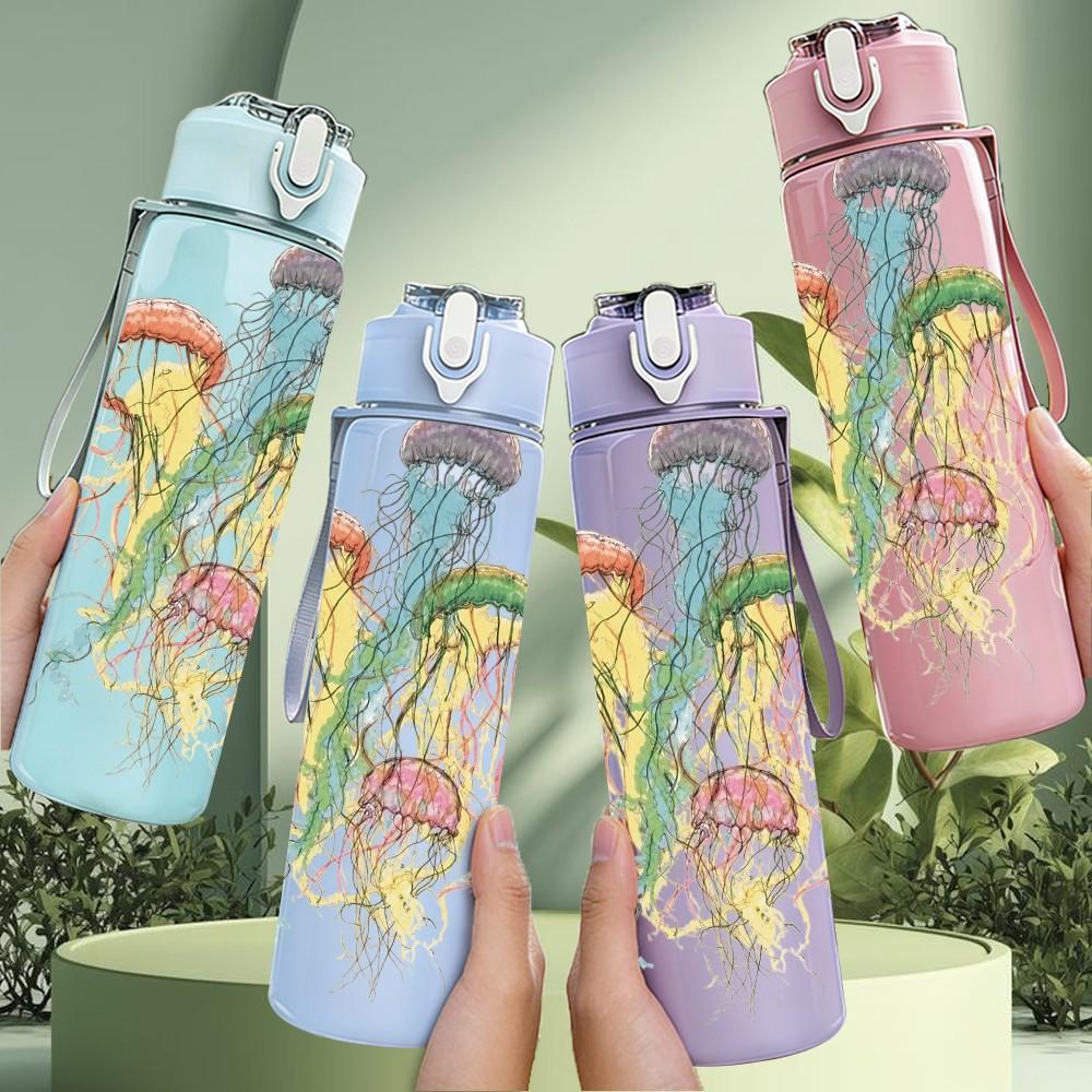 1PC Colorful Jellyfish 750ml sports water bottle leakproof straw lid outdoor office home