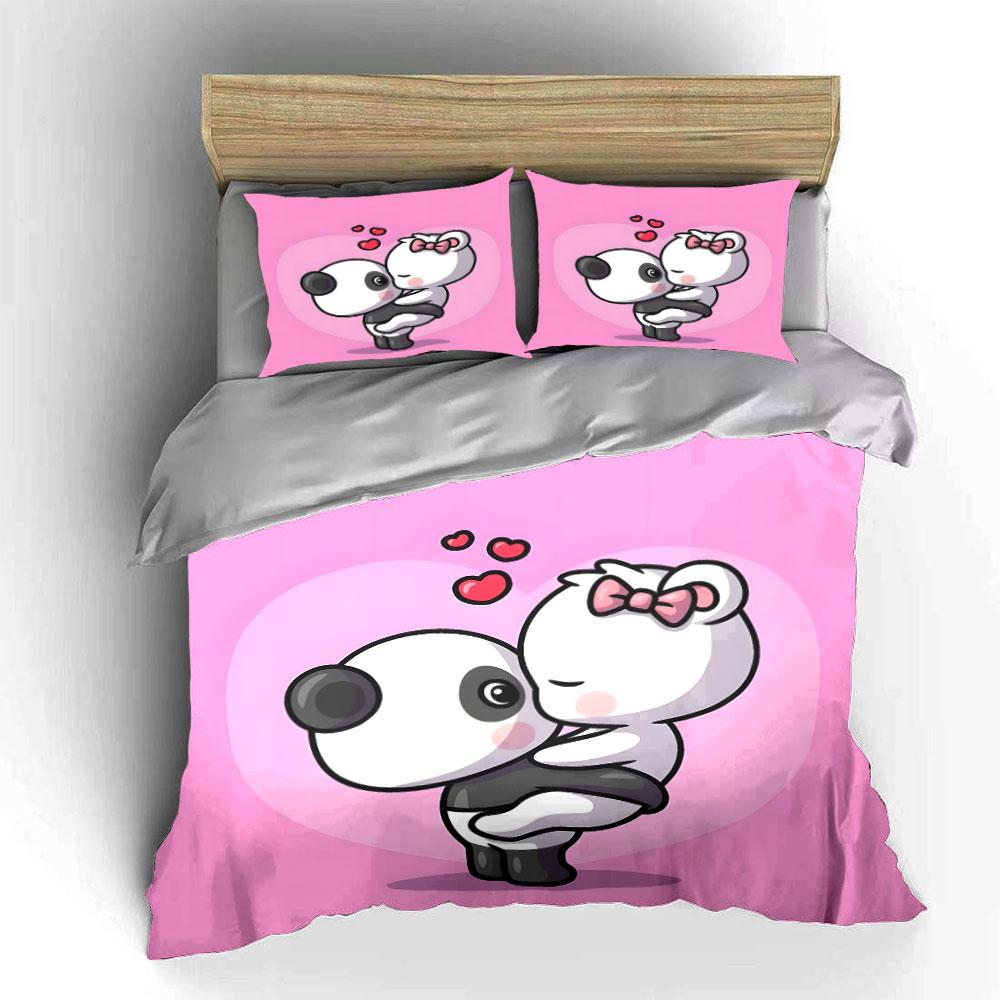 Panda and Bunny Love Hug Bedding Duvet Cover Set (1*Duvet Cover 2*Pillowcases, without duvet insert)