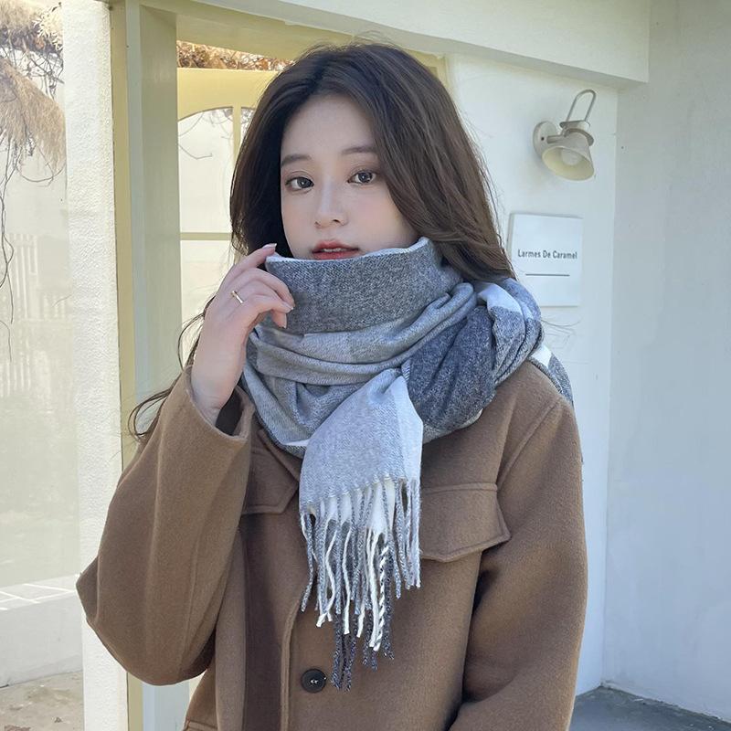 New Plaid Scarf for Women Japanese and Korean Sweet Imitation Cashmere Mid Length Colorful Plaid Scarf Shawl and Scarf