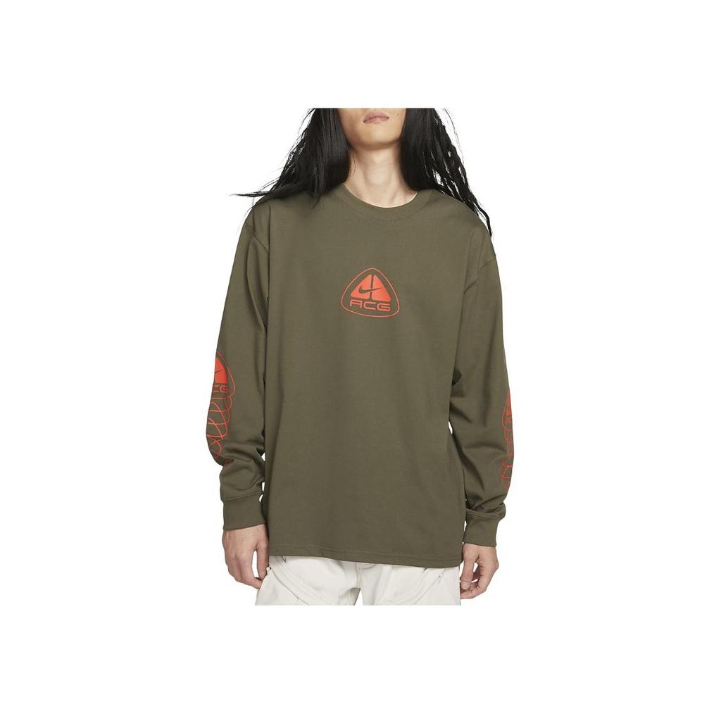 Nike ACG Logo Printed Crew Neck Long Sleeve T-Shirt Men tops Green DX9455-325
