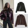 Zip Leather Jacket Women Leather Jacket Women Casual Lapel Vintage Coat