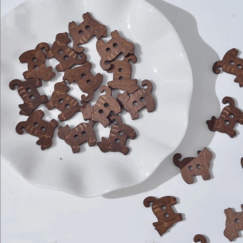 20 pcs Wooden Cat Shape Buttons 2 Holes Sewing Buttons Vintage Fish Buttons  Bags Hats