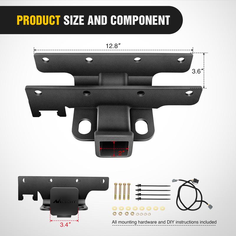 Nilight 2' Inch Rear Bumper Tow Trailer Hitch Receiver Kit, Compatible for 2007-2018 Jeep Wrangler JK 4 Door & 2 Unlimited, W/4-Pin Wiring Harness