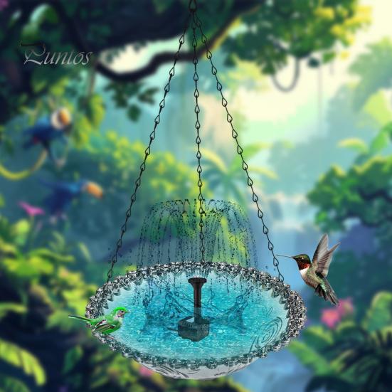 Подвесная ванна для птиц с солнечным фонтанным насосом для сада, поднос для кормушки колибри, солнечная энергия, фонтан, ванна для птиц, чаша для улицы