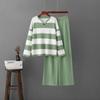 Two-piece Sets Vintage Elegant V-neck Long-sleeved Contrast Striped Knit Sweater Women Tracksuit High Waist Draped Pants Sets