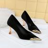 BIGTREE Europe and The United States Fashion Sexy Nightclub Thin Wine Glass Heels High Heel Velvet Shallow Mouth Metal Pointed Women's Single Shoes