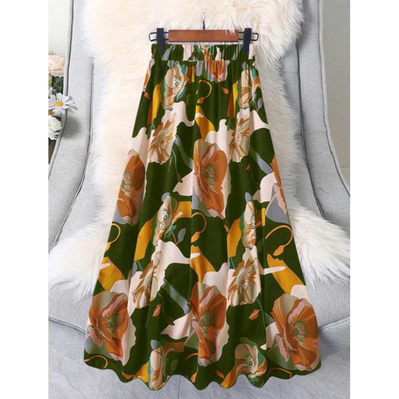 Stretchy Printed Mini Skirt Floral Mid-Length Women Casual Daily Wear