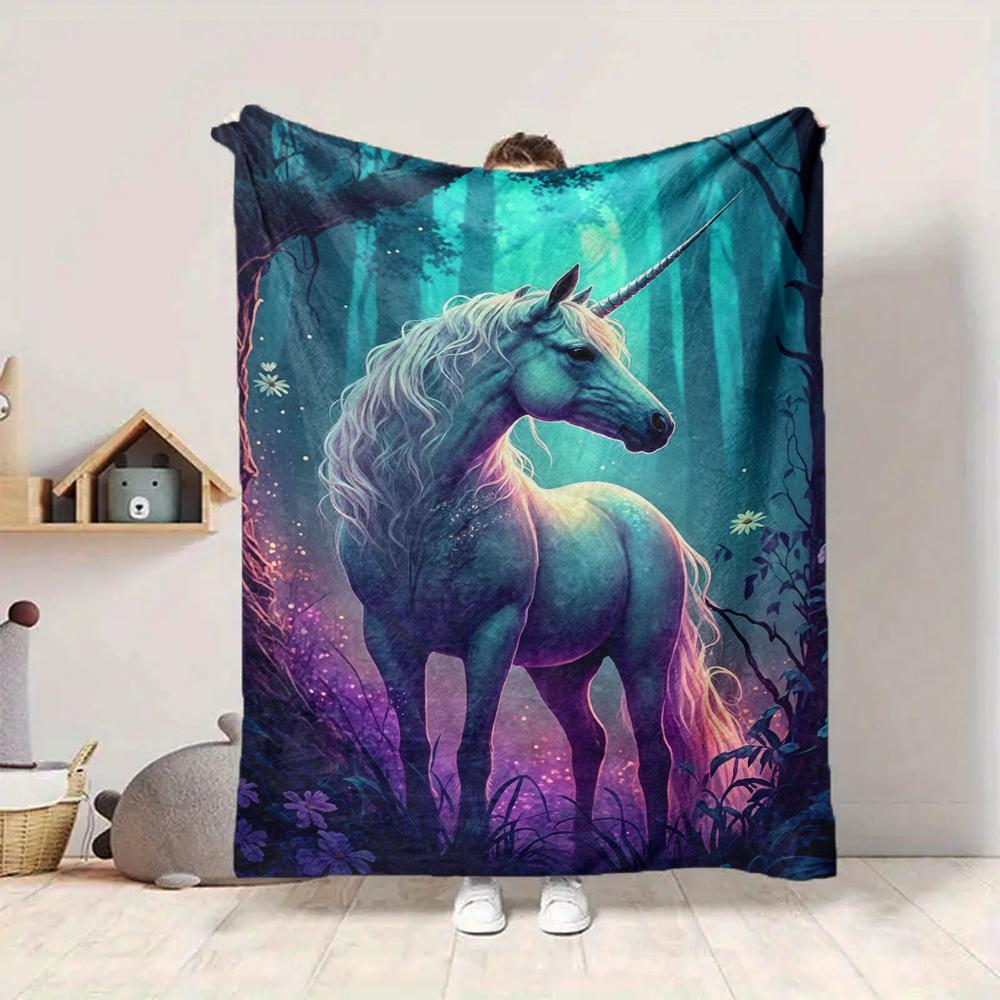 1Pc Unicorn Forest Blanket Soft And Comfortable Casual Warm Camping Travel Christmas Halloween Xmas Gift M928359
