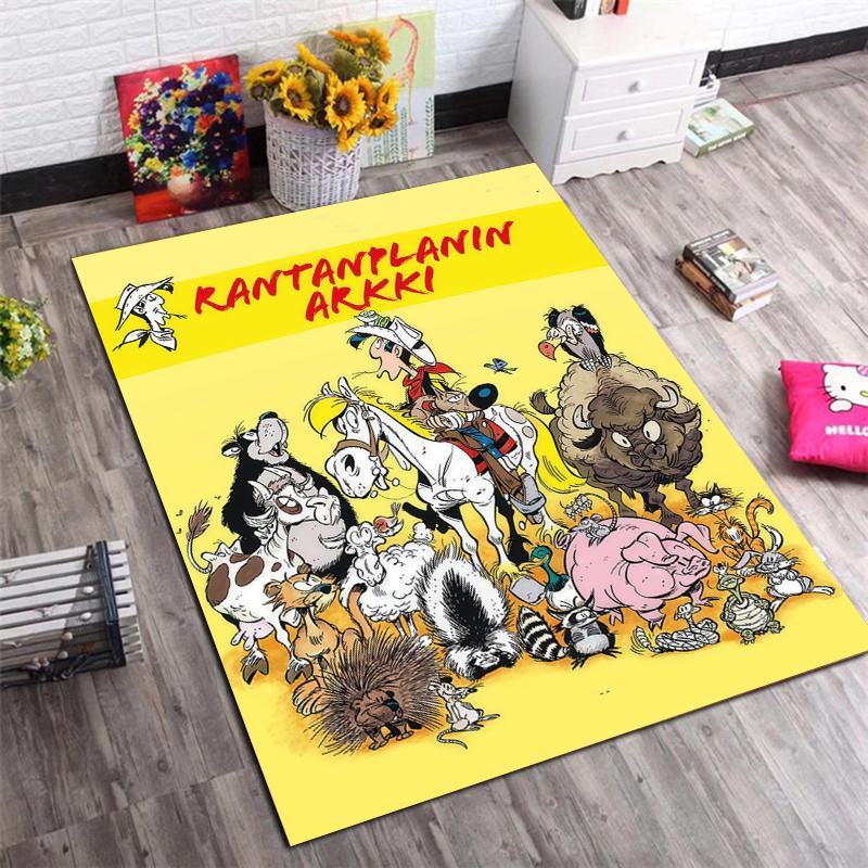 Lucky Luke Cowboy Cartoon Area Rug, Vintage Comic Non Slip Floor Mat, Bedroom Decor Gift For Comic Fans