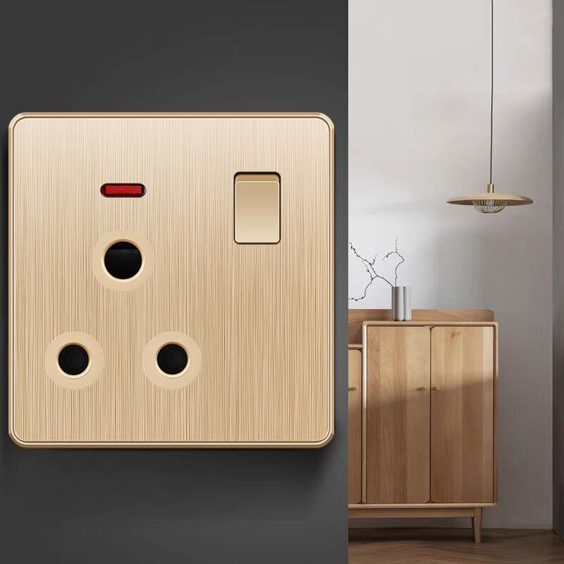 UK Standard 15A Wall  Switch Socket, Black White PC/Wire Drawing Panel AC 220-250V,British Power Socket with Switch with Light