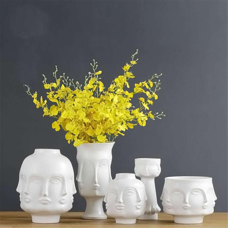 Human Face Modern White Vase Nordic Minimalist Flowerpot Planter For Plant Ceramic Decorative Vase Bonsai Pot Flower Ornament