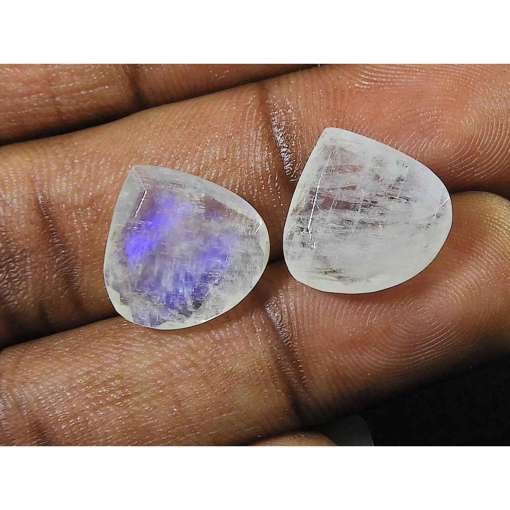 15X15ММ Натуральный Радужный Лунный Камень Груша Двусторонняя Огранка Драгоценный Камень Лот 2 Шт. RML-882