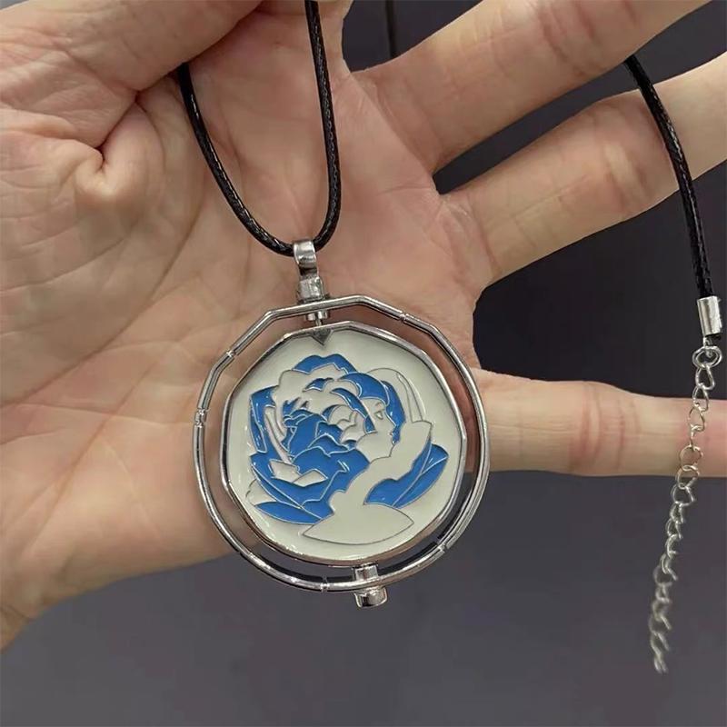 League Of Legends Arcane Season 2 Same Style Jinx Ekko Head Portrait Rotating Blue Rose Pendant Necklace Lovers Fans Gifts